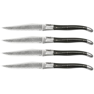 Laguiole en Aubrac Damascus Steakmes Hoorn 4 delig