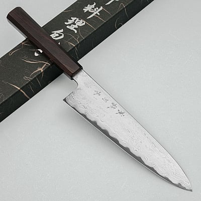 Kazoku x Nakagawa Satoshi Aogami #1 Damast Etched Ebony Gyuto 21 cm