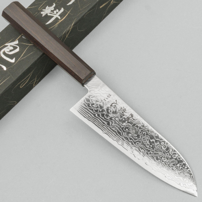 Hatsukokoro Ryuhyo SG2 Damast Ebony Santoku 18 cm