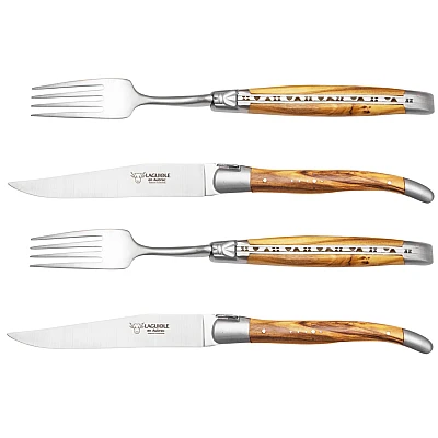 Laguiole en Aubrac Steakmessen en vorkenset Olijf 4 delig