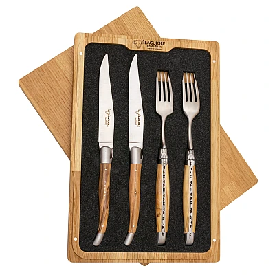 Laguiole en Aubrac Steakmessen en vorkenset Olijf 4 delig