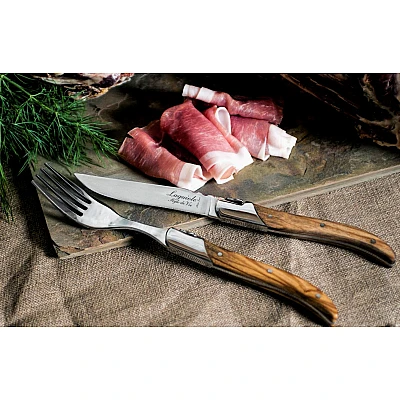 Laguiole Style de Vie Steakmessen En Vorkenset Luxury Line Olijfhout 