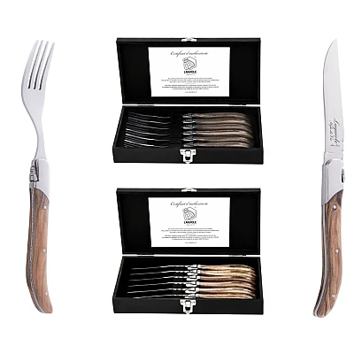 Laguiole Style de Vie Steakmessen En Vorkenset Luxury Line Olijfhout 