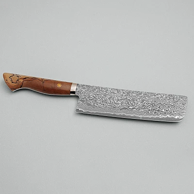 Shigeki Tanaka SG2 Damascus Spalted wood Nakiri