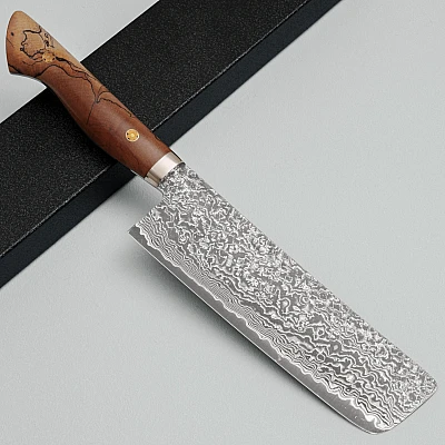 Shigeki Tanaka SG2 Damascus Spalted wood Nakiri